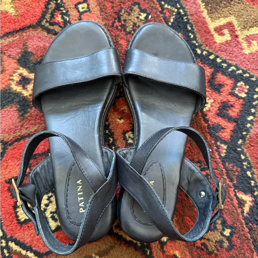 Portland Leather Black Leather Open-Toe Ankle Strap Sandals